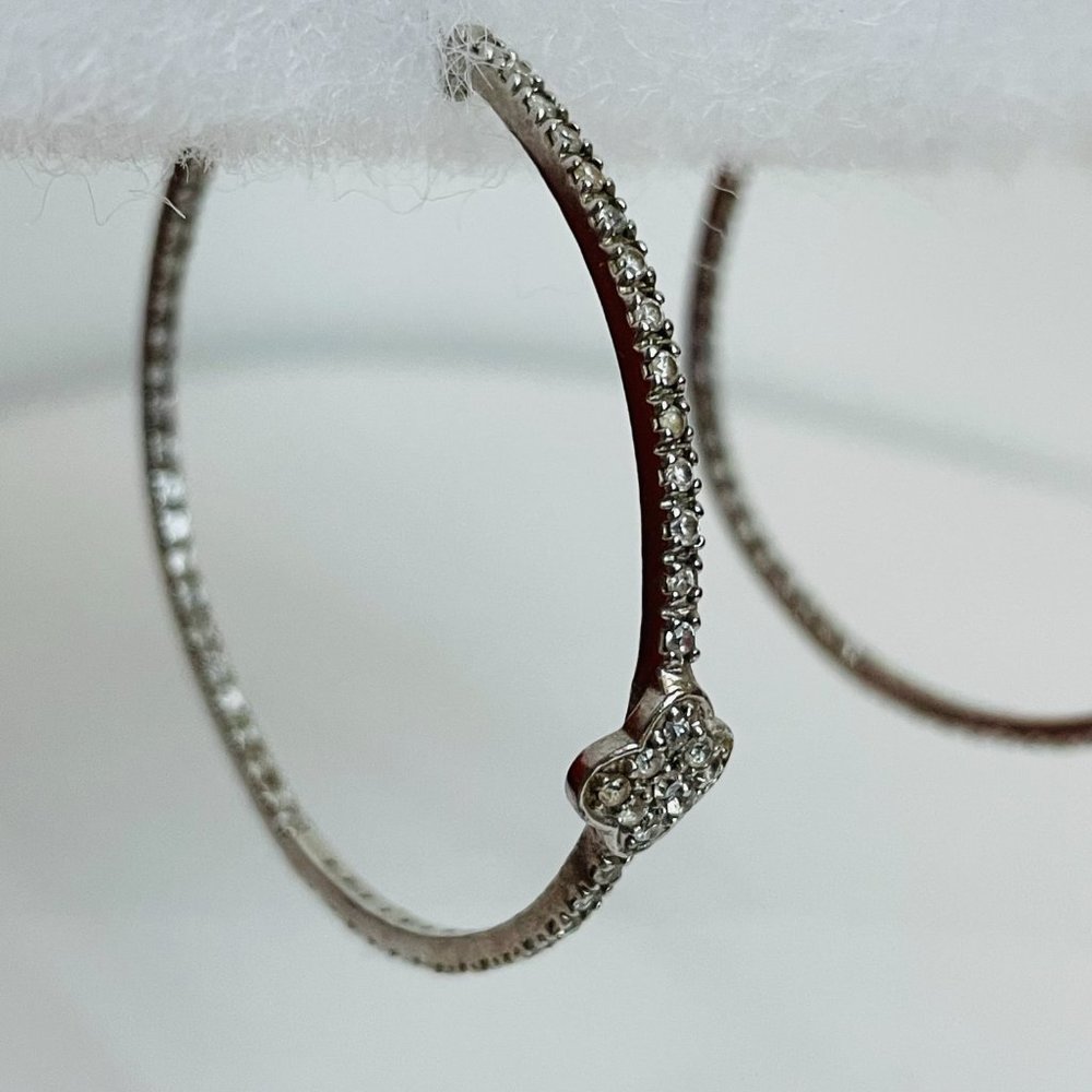 925 Sterling Silver CZ Hoop Earrings - Picture 3 of 14